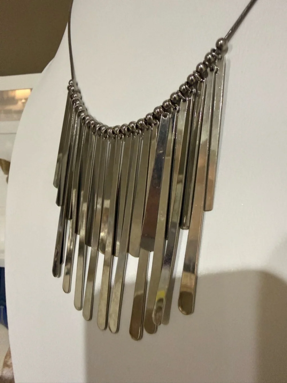 Express Silver Tone Fringe Statement Necklace